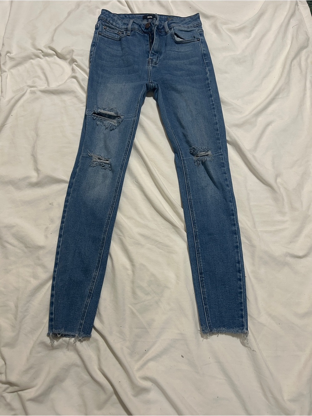 I&M Black Label Mid-Rise Distressed Skinny Jeans Raw Hem Size 7